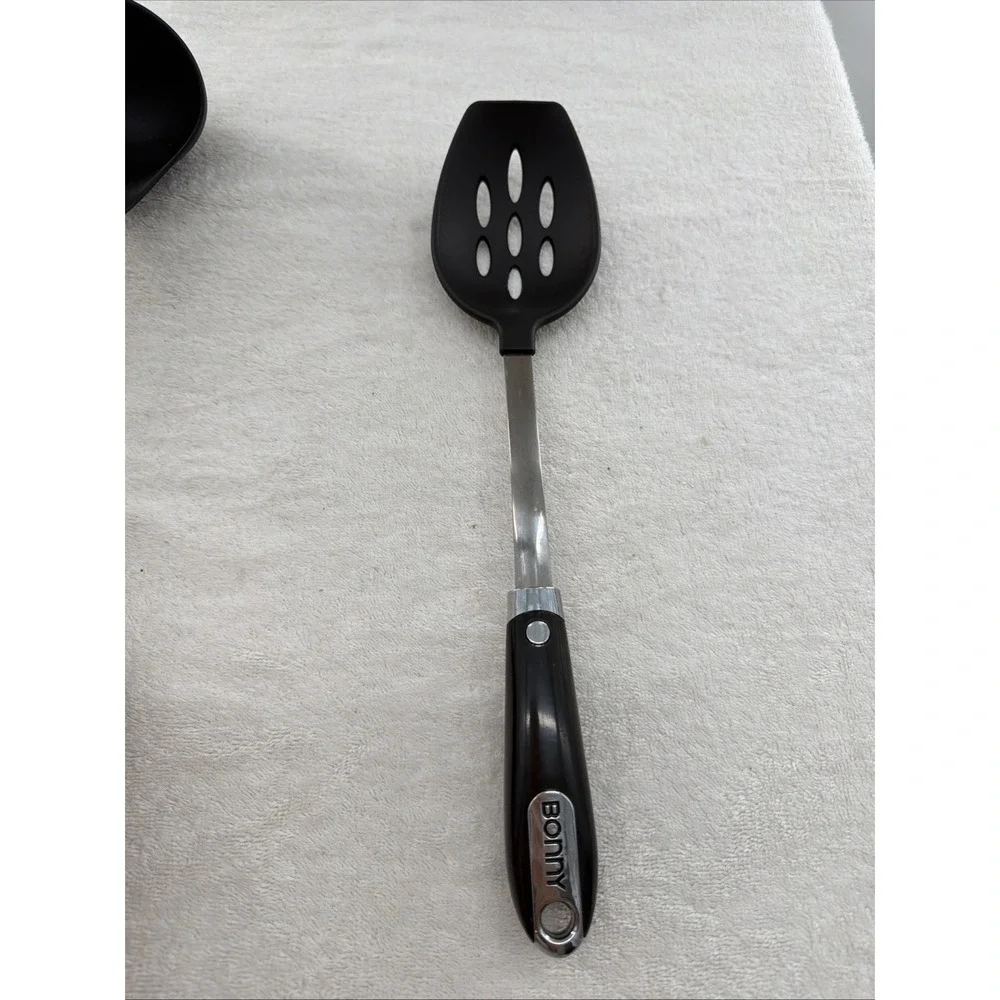 3 Piece Bonny Ergonomic Nylon Metal Plastic Black Serving Spoons Utensils
